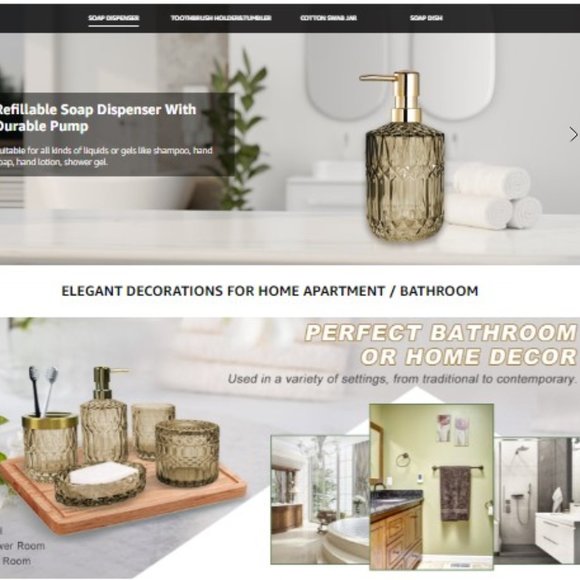 Set of 5 - Retro Amber Glass Bathroom Accessory Set - Classic Bathroom Decor - Picture 8 of 9